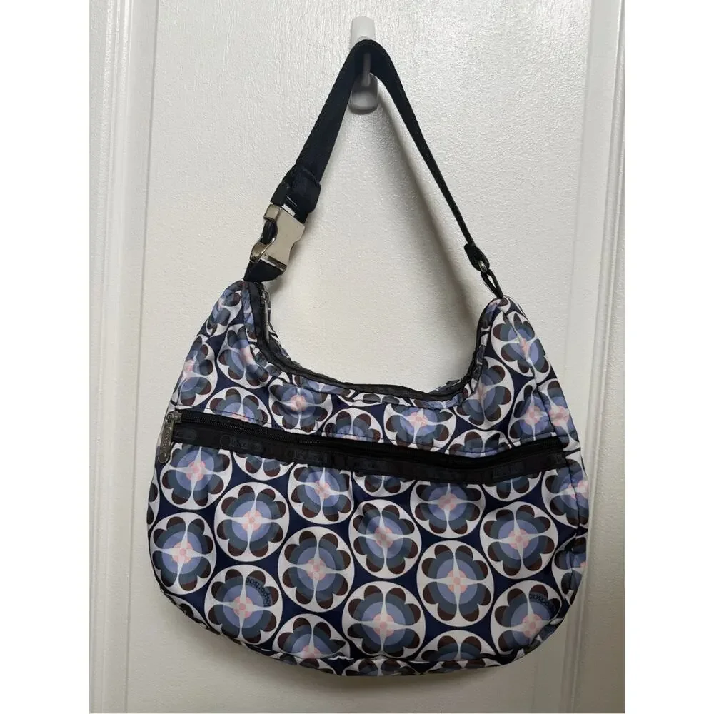 LeSportSac blue and white hobo nylon purse